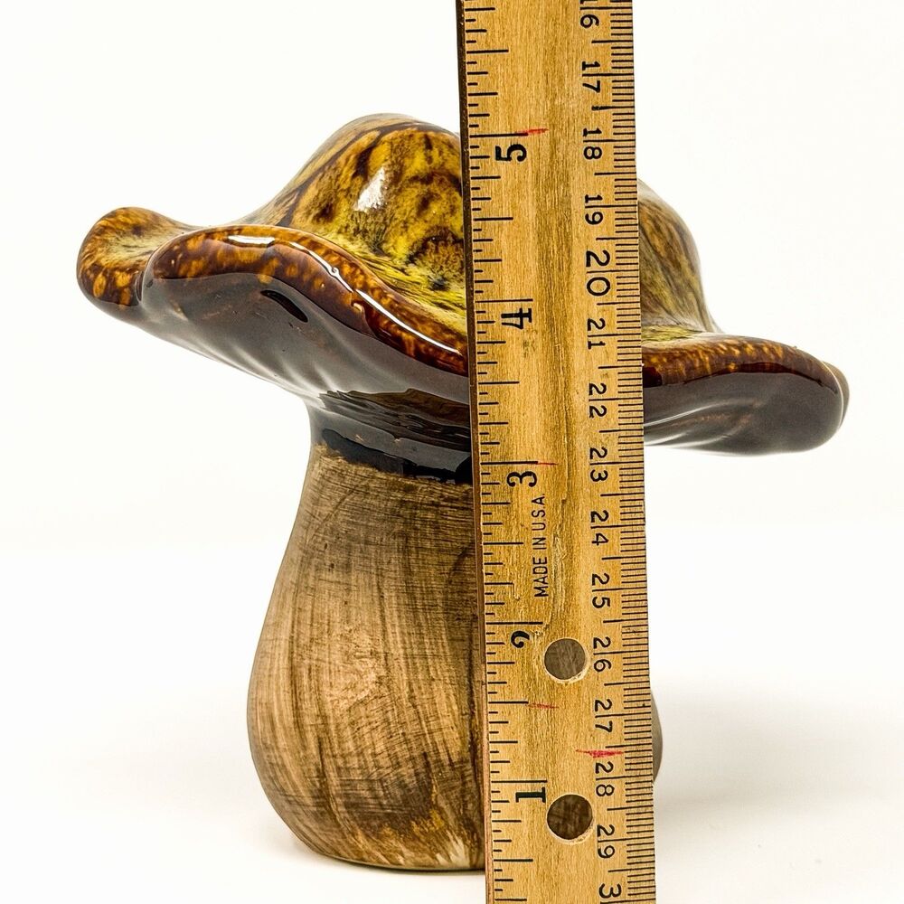 Vintage Ceramic Mushroom Figurine Brown Drip Glaze Toadstool Cottagecore Decor - Picture 7 of 7